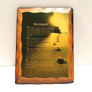 Vintage Wooden Plaque FOOTPRINTS Christian Poem 6 1/2" X 8 1/2" #D001